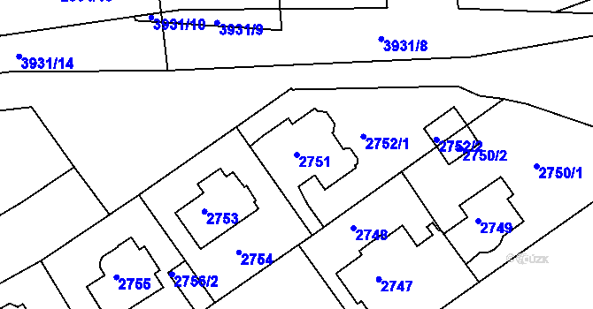 Parcela st. 2751 v KÚ Modřany, Katastrální mapa