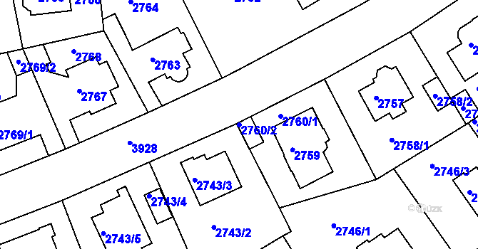 Parcela st. 2760/2 v KÚ Modřany, Katastrální mapa