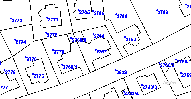 Parcela st. 2767 v KÚ Modřany, Katastrální mapa
