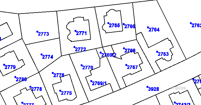 Parcela st. 2769/2 v KÚ Modřany, Katastrální mapa