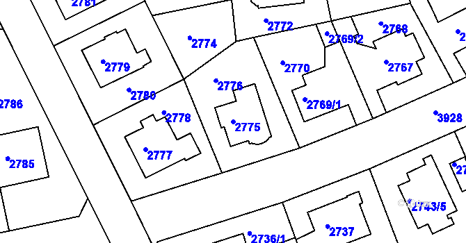 Parcela st. 2775 v KÚ Modřany, Katastrální mapa