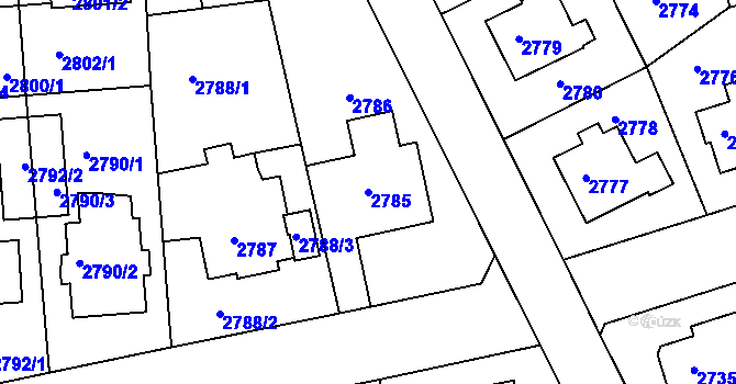 Parcela st. 2785 v KÚ Modřany, Katastrální mapa