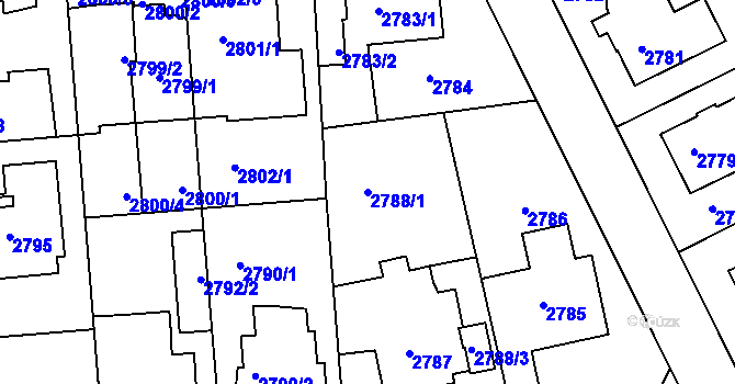 Parcela st. 2788/1 v KÚ Modřany, Katastrální mapa