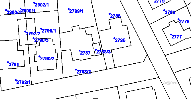 Parcela st. 2788/3 v KÚ Modřany, Katastrální mapa