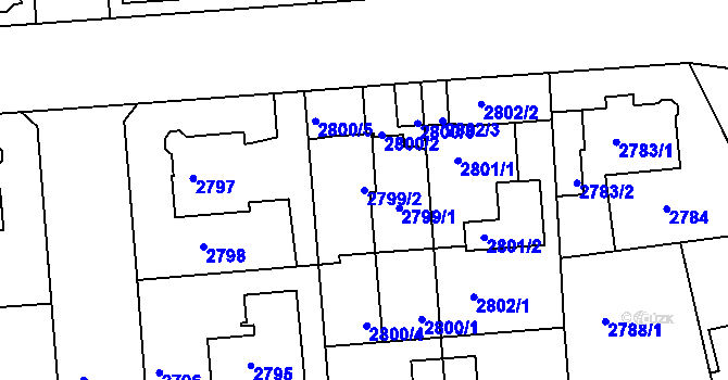 Parcela st. 2799/2 v KÚ Modřany, Katastrální mapa