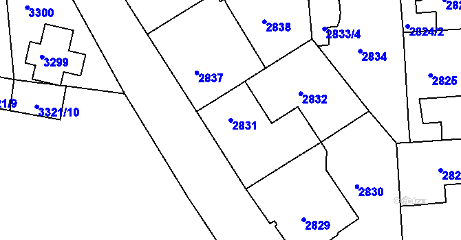 Parcela st. 2831 v KÚ Modřany, Katastrální mapa