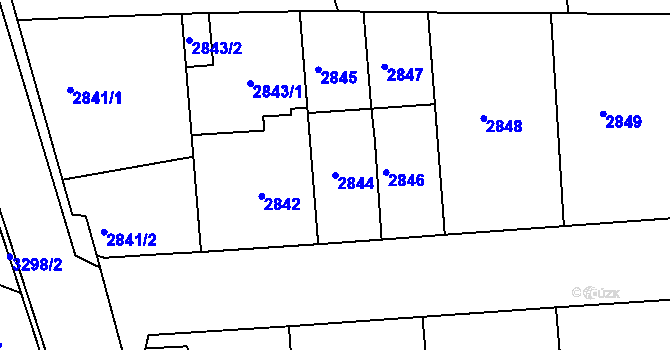 Parcela st. 2844 v KÚ Modřany, Katastrální mapa