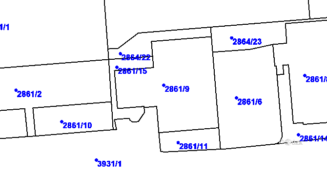 Parcela st. 2861/9 v KÚ Modřany, Katastrální mapa