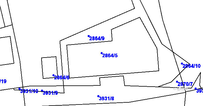 Parcela st. 2864/5 v KÚ Modřany, Katastrální mapa