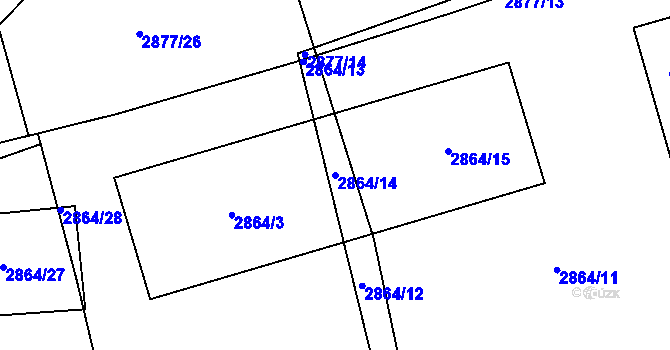 Parcela st. 2864/14 v KÚ Modřany, Katastrální mapa
