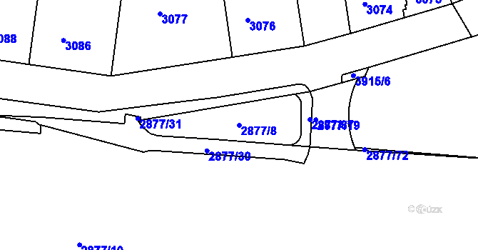 Parcela st. 2877/8 v KÚ Modřany, Katastrální mapa