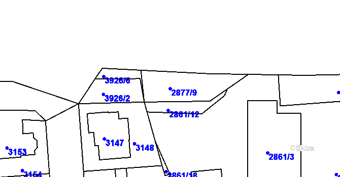 Parcela st. 2877/9 v KÚ Modřany, Katastrální mapa