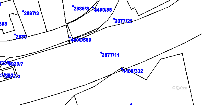 Parcela st. 2877/11 v KÚ Modřany, Katastrální mapa