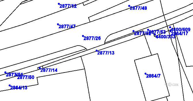 Parcela st. 2877/13 v KÚ Modřany, Katastrální mapa