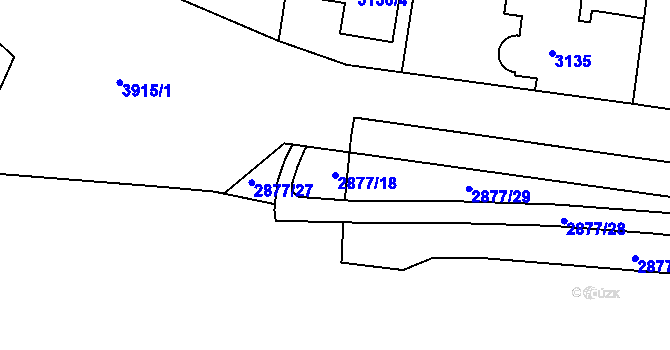 Parcela st. 2877/18 v KÚ Modřany, Katastrální mapa