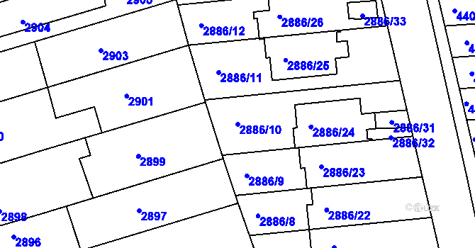 Parcela st. 2886/10 v KÚ Modřany, Katastrální mapa
