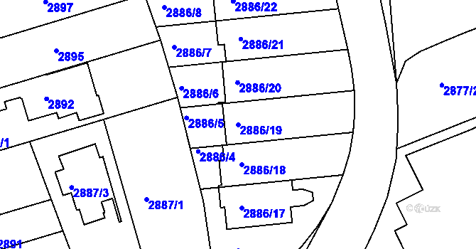Parcela st. 2886/19 v KÚ Modřany, Katastrální mapa