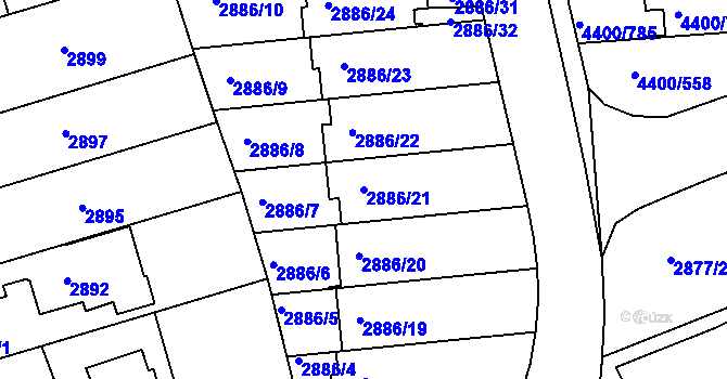 Parcela st. 2886/21 v KÚ Modřany, Katastrální mapa