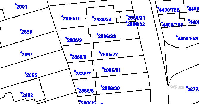Parcela st. 2886/22 v KÚ Modřany, Katastrální mapa