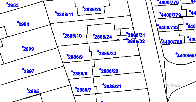 Parcela st. 2886/23 v KÚ Modřany, Katastrální mapa