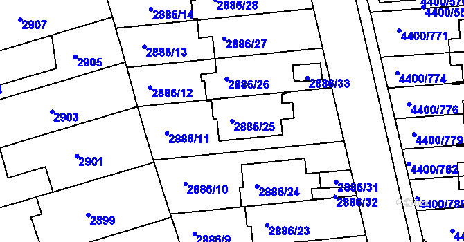 Parcela st. 2886/25 v KÚ Modřany, Katastrální mapa