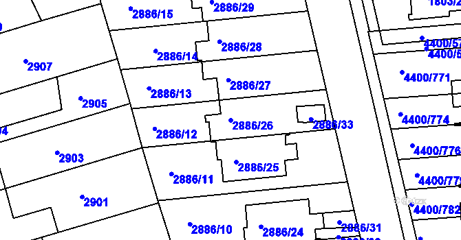 Parcela st. 2886/26 v KÚ Modřany, Katastrální mapa
