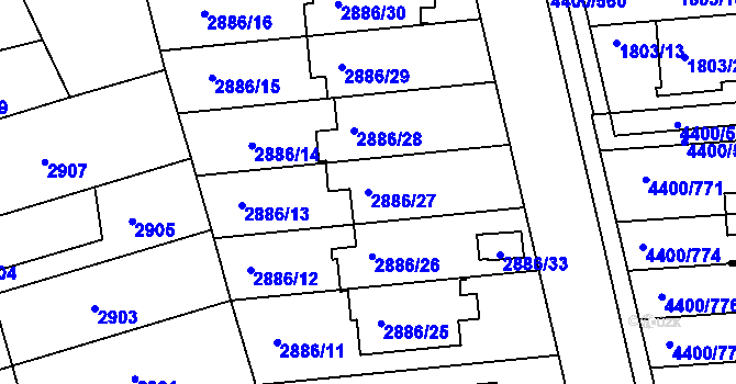 Parcela st. 2886/27 v KÚ Modřany, Katastrální mapa
