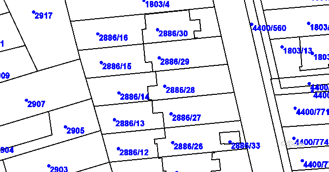 Parcela st. 2886/28 v KÚ Modřany, Katastrální mapa