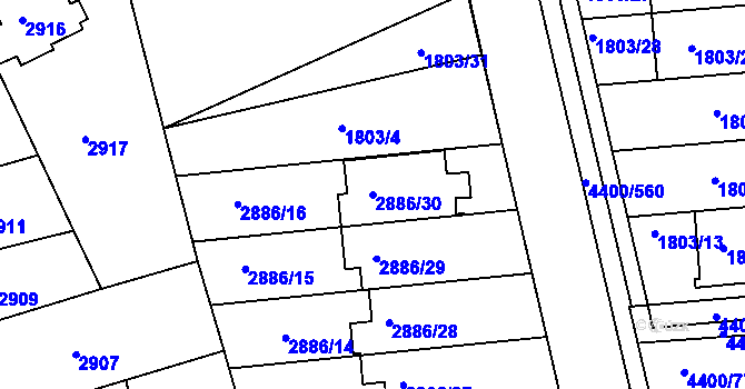 Parcela st. 2886/30 v KÚ Modřany, Katastrální mapa