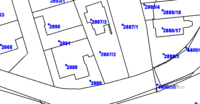 Parcela st. 2887/2 v KÚ Modřany, Katastrální mapa