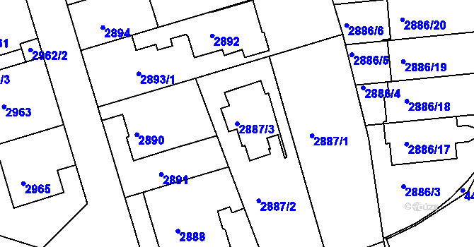 Parcela st. 2887/3 v KÚ Modřany, Katastrální mapa