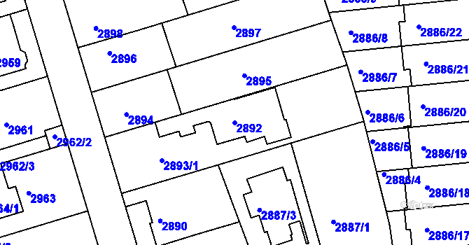 Parcela st. 2892 v KÚ Modřany, Katastrální mapa