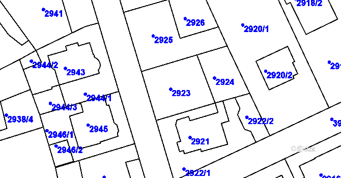 Parcela st. 2923 v KÚ Modřany, Katastrální mapa