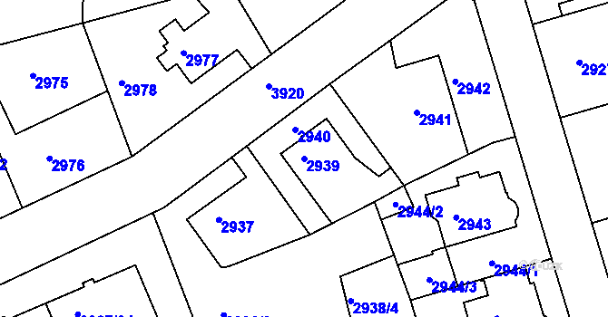 Parcela st. 2939 v KÚ Modřany, Katastrální mapa