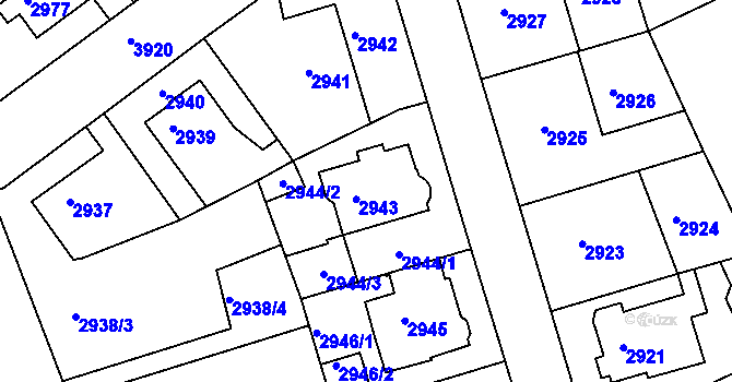 Parcela st. 2943 v KÚ Modřany, Katastrální mapa