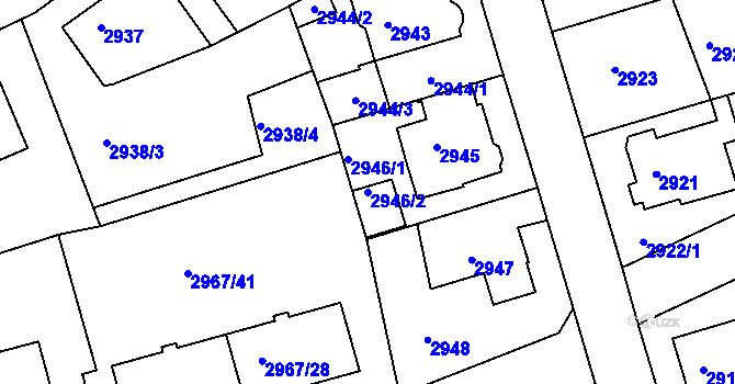 Parcela st. 2946/2 v KÚ Modřany, Katastrální mapa