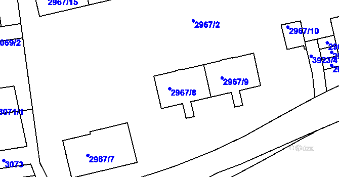 Parcela st. 2967/8 v KÚ Modřany, Katastrální mapa