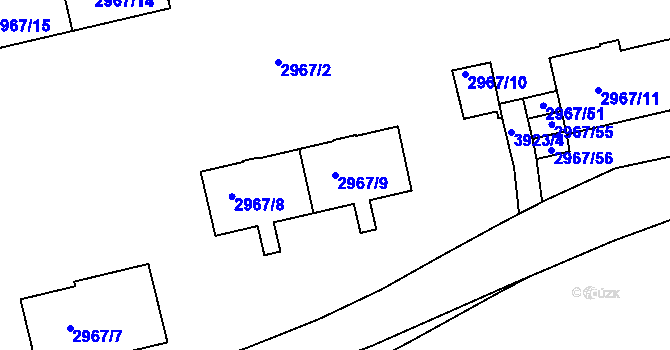 Parcela st. 2967/9 v KÚ Modřany, Katastrální mapa