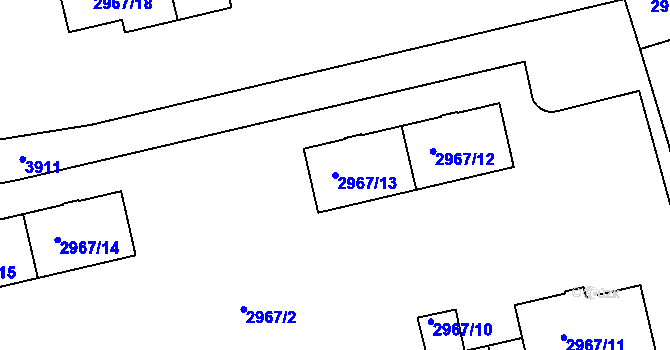 Parcela st. 2967/13 v KÚ Modřany, Katastrální mapa