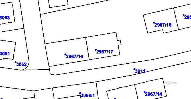 Parcela st. 2967/17 v KÚ Modřany, Katastrální mapa