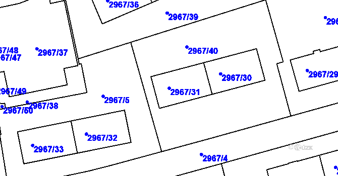 Parcela st. 2967/31 v KÚ Modřany, Katastrální mapa