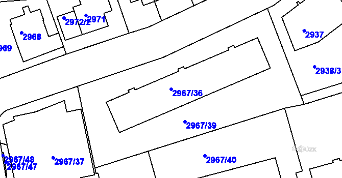 Parcela st. 2967/36 v KÚ Modřany, Katastrální mapa