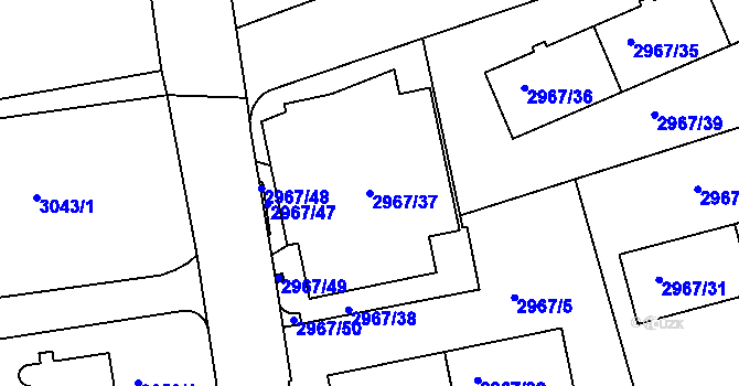 Parcela st. 2967/37 v KÚ Modřany, Katastrální mapa