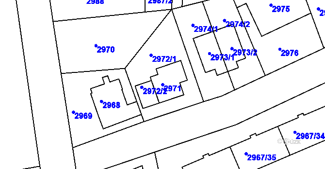 Parcela st. 2971 v KÚ Modřany, Katastrální mapa