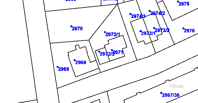 Parcela st. 2972/2 v KÚ Modřany, Katastrální mapa