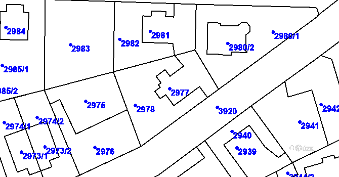 Parcela st. 2977 v KÚ Modřany, Katastrální mapa