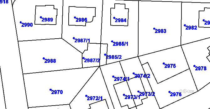 Parcela st. 2985/2 v KÚ Modřany, Katastrální mapa