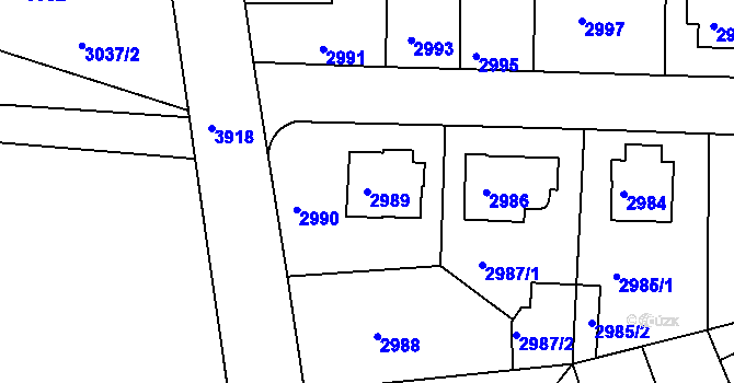 Parcela st. 2989 v KÚ Modřany, Katastrální mapa