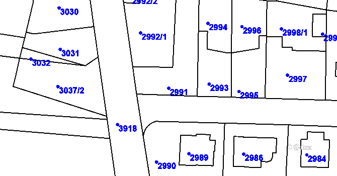 Parcela st. 2991 v KÚ Modřany, Katastrální mapa