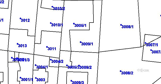Parcela st. 3009/1 v KÚ Modřany, Katastrální mapa